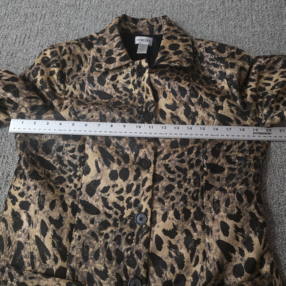 Chicos Animal Print Metallic Jacket Size 1 Leopard Glam Career Statement M - Picture 4 of 6
